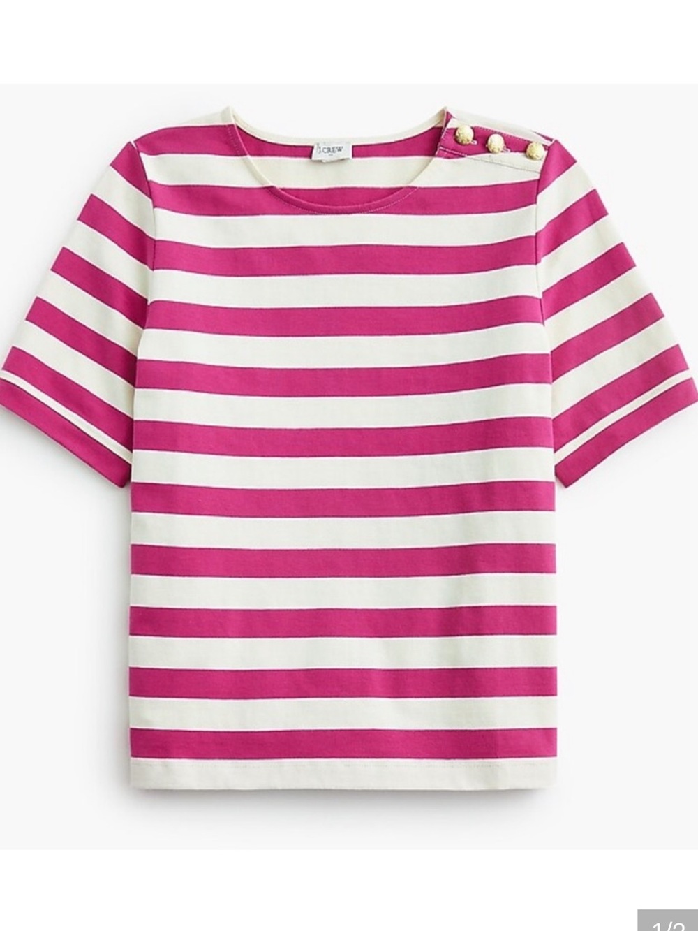 J. Crew Pink Striped Shoulder Button Top